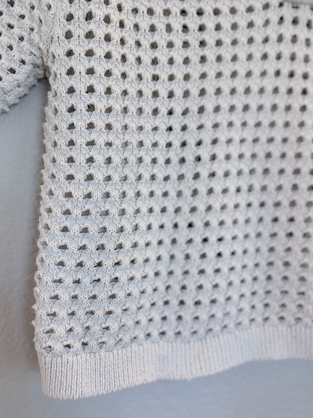H&M Crochet Open-Collar Polo Sweater Top – Cream, Size S - Picture 4 of 7